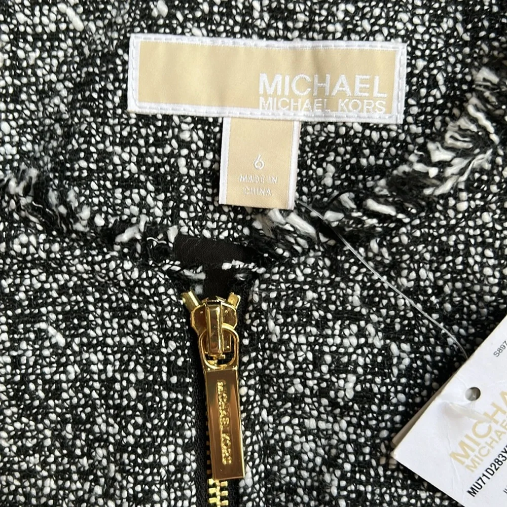 Michael Kors Jacket Short Black White Tweed Zip Up Jacket Academia Old Money Sz6